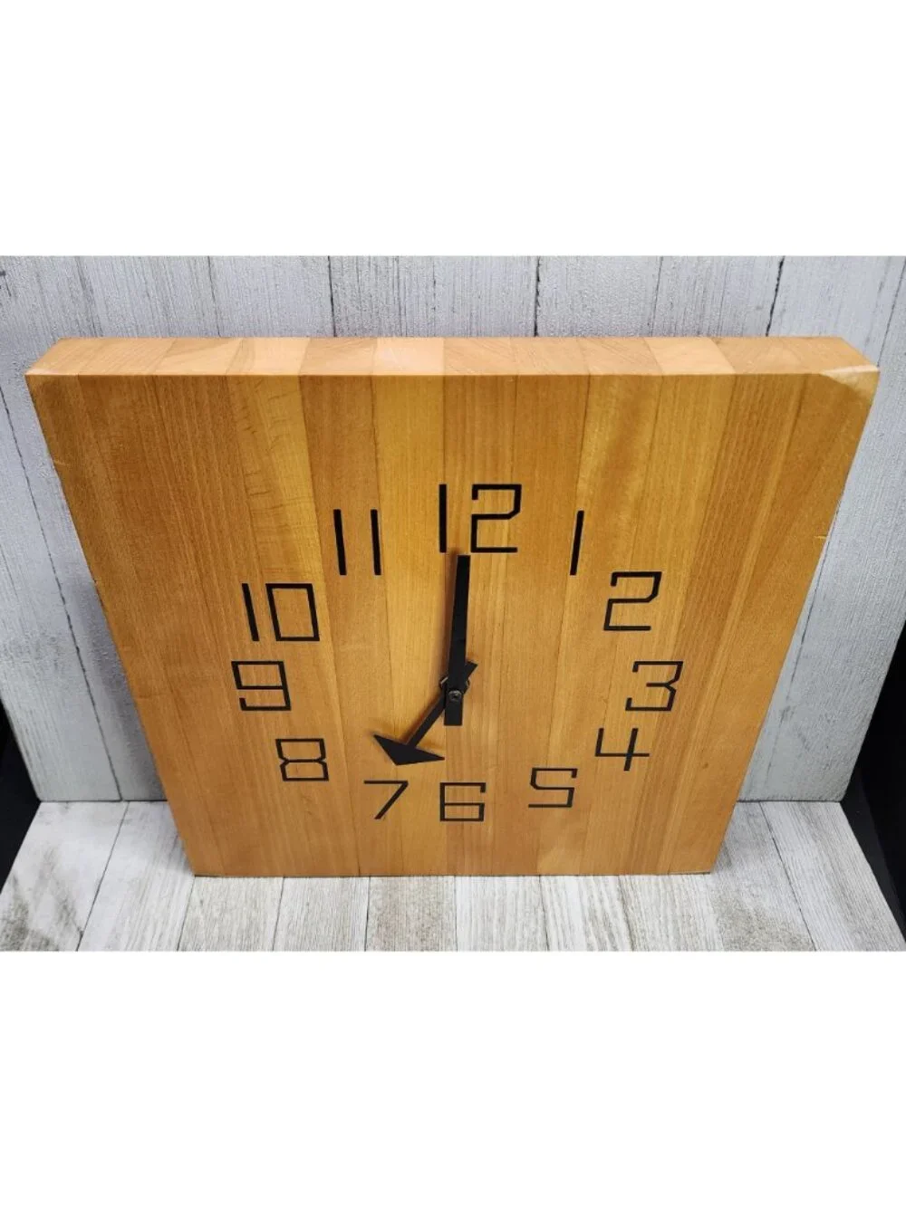 Vtg Kienzle Wooden Wall Clock Square Butcher Block MCM Design Tested Working!